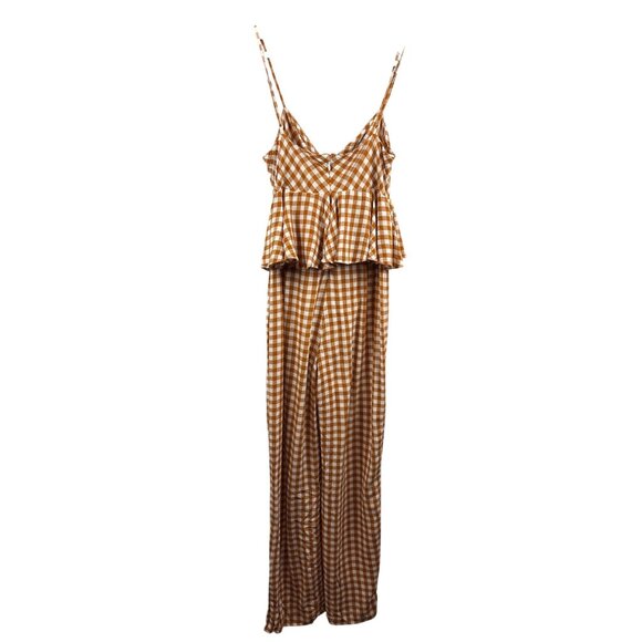 Women’s Saylor Small Brown & White Gingham Tank Pantsuit with Ruffled Bust - Picture 3 of 6